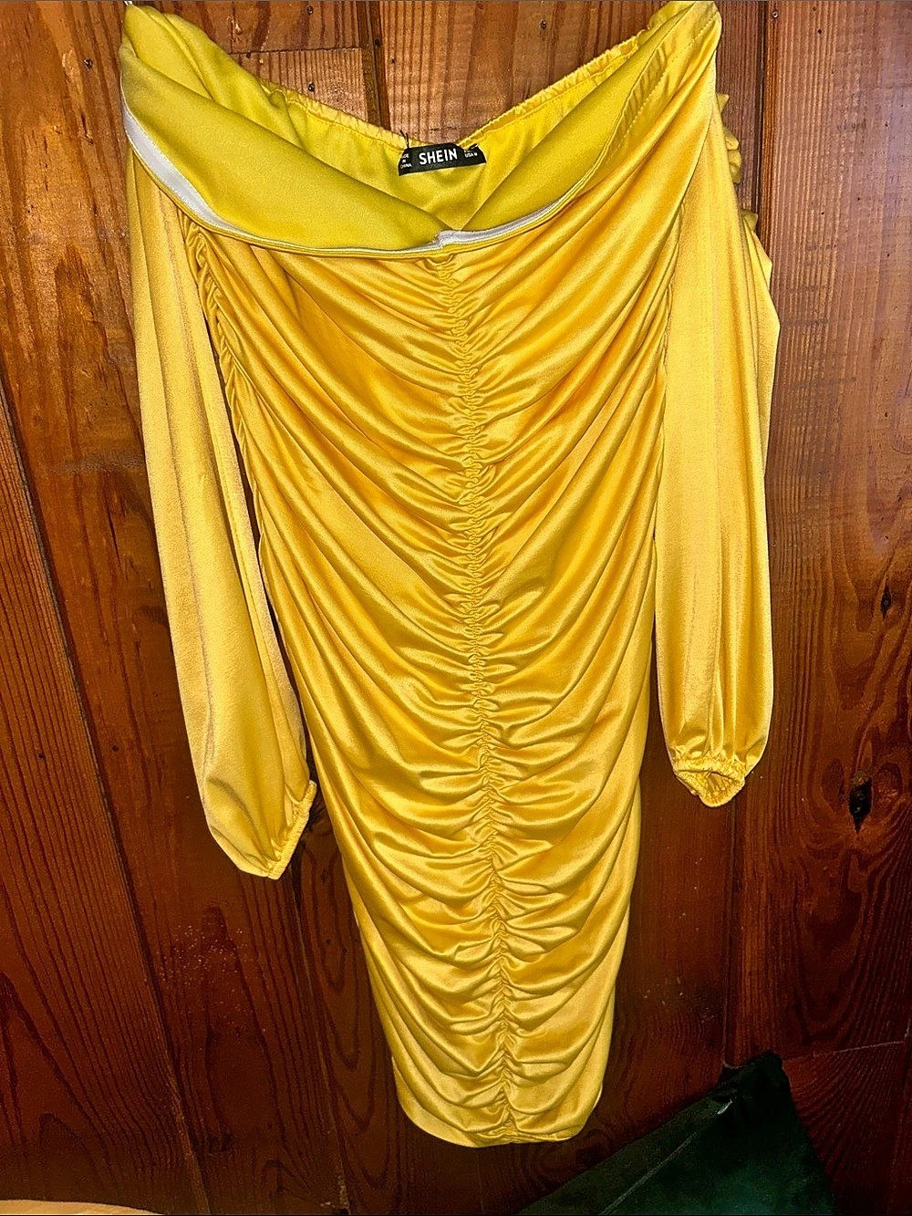 SHEIN Yellow Ruched Midi Dress Like New
